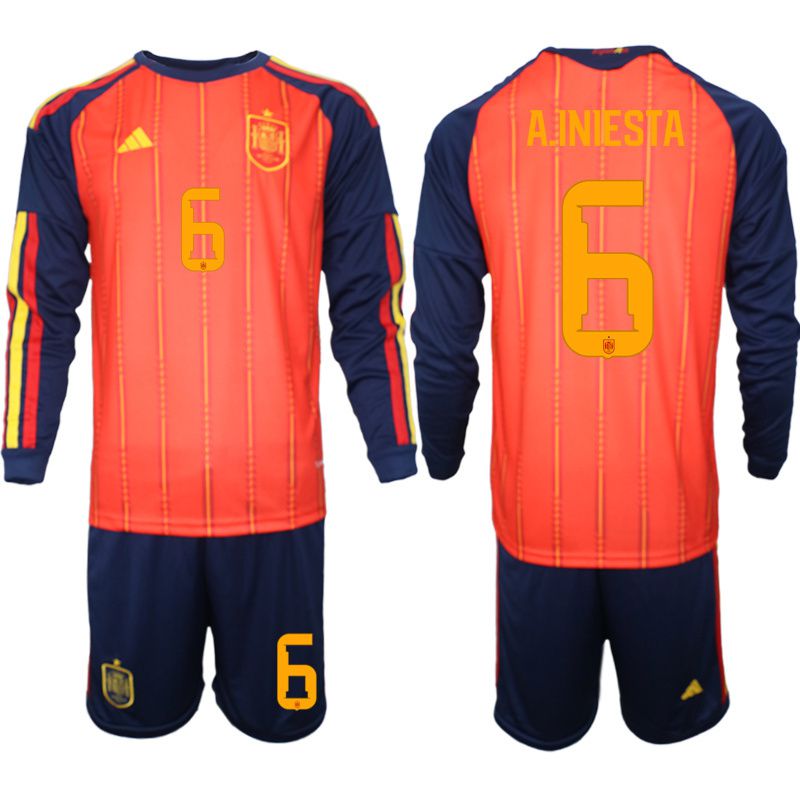 Men 2026 World Cup National Team Spain home red #6 long sleeve Soccer Jersey